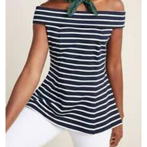 Maeve by Anthropologie Large nautical striped off shoulder top w/ princess lines